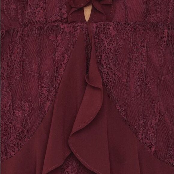 For Love and Lemons Daphne Midi Wine Red Dress  Lace Blouse Sheer Size XS - Picture 7 of 13